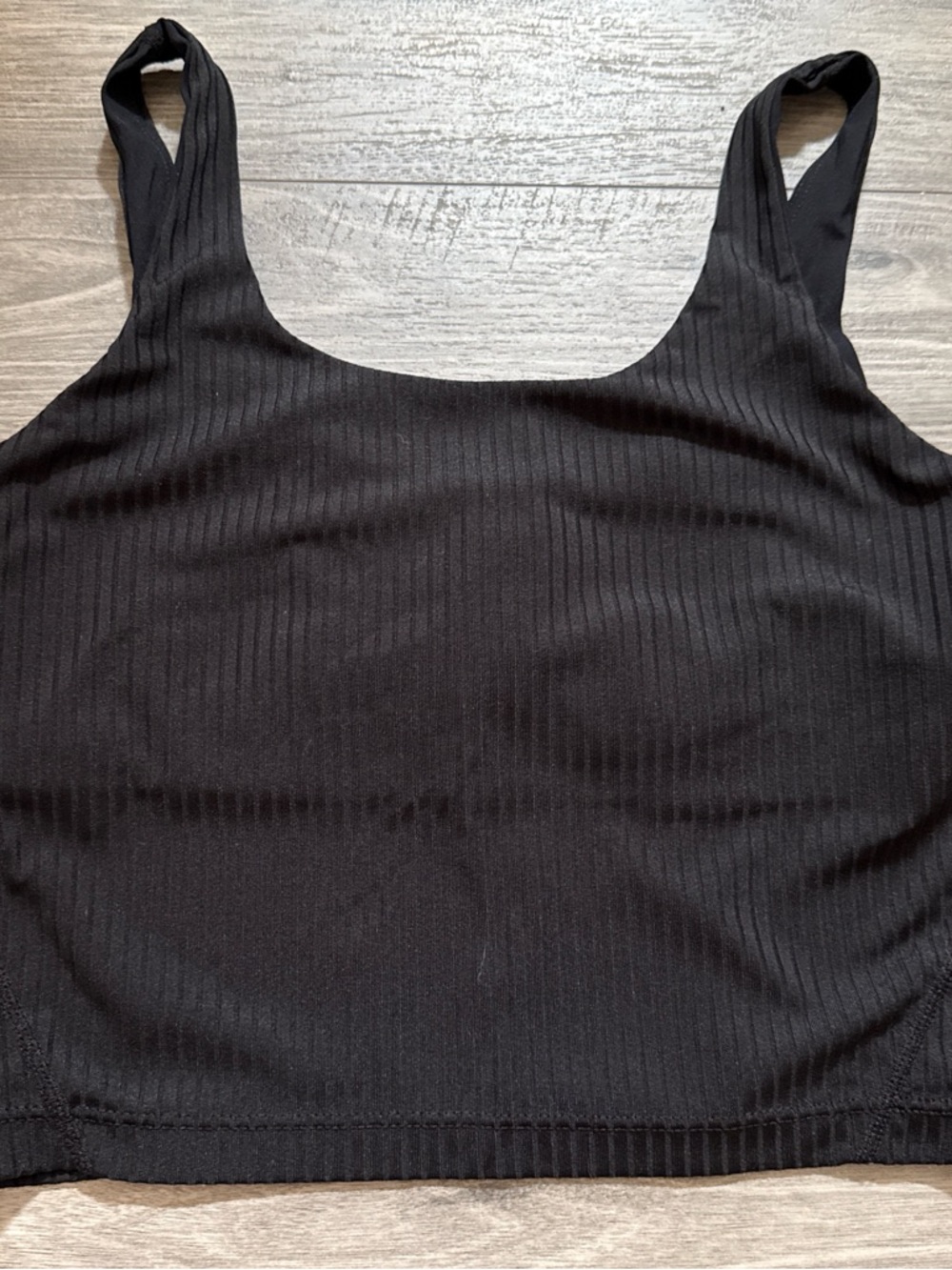 Black Ribbed Crop Workout Tank Top - Women